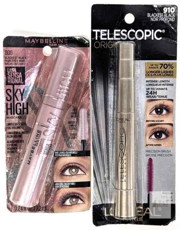 Maybelline Sky High 800 & L'Or&eacute;al Telescopic 910 Mascara, Blackest Black, Sealed, 0.24oz/0.27oz