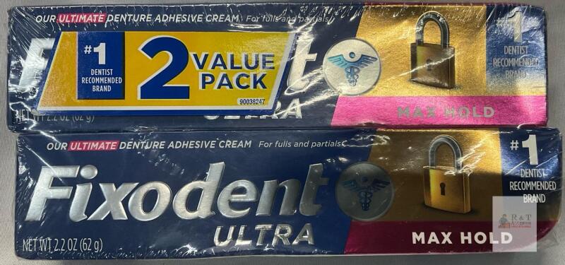 Fixodent Ultra Max Hold Denture Adhesive Cream 2.2 oz Tubes, 2 Pack, For Full & Partial Dentures