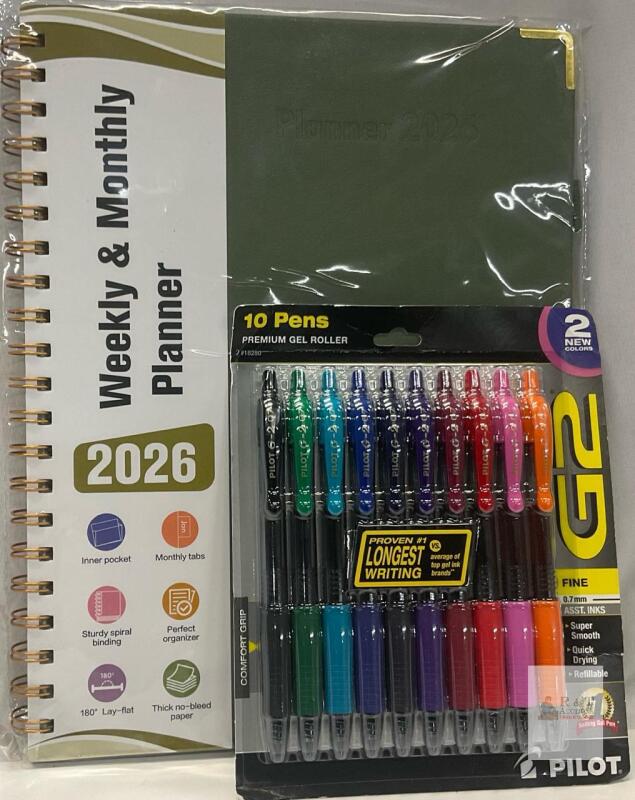 2026 Weekly & Monthly Planner 8.5"x11" with 10ct Pilot G2 Assorted 0.7mm Gel Pens