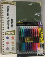 2026 Weekly & Monthly Planner 8.5"x11" with 10ct Pilot G2 Assorted 0.7mm Gel Pens