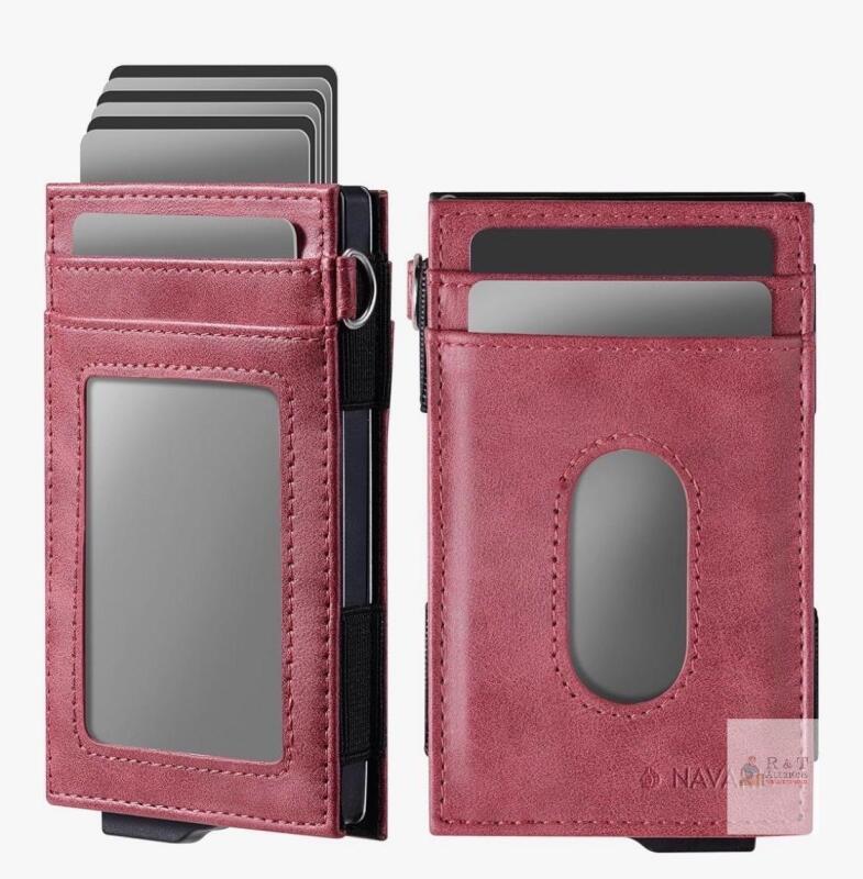 Navaris Pop-up RFID Card Wallet, Aluminum & PU Leather, Red, Slim Design, Holds 10 Cards, New