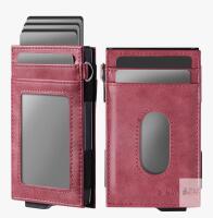 Navaris Pop-up RFID Card Wallet, Aluminum & PU Leather, Red, Slim Design, Holds 10 Cards, New