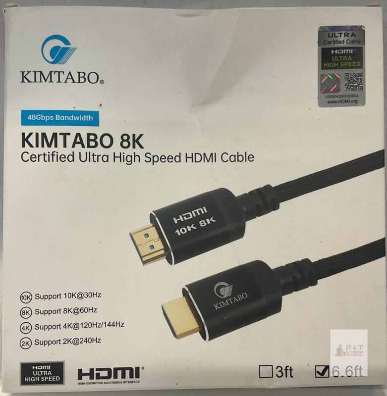 KIMTABO 8K Ultra High Speed HDMI 2.1 Cable, 6.6ft, 48Gbps, 10K@30Hz, Certified, U0080420803D86A