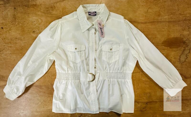 Smith&rsquo;s American White Button-Down Blouse Jacket, Plus Size 22/24W, Style 7AS022, New w/ Tags