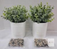 NEW ROVALA 2-Pack Artificial Desk Plants, White Pots, 7.7 in Tall, Decorative Pebbles Incl.