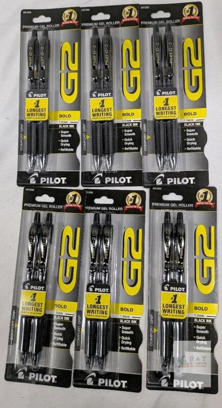 Pilot G2 Premium Gel Roller Bold 1.0mm Black Ink, 12 Pens (6 Packs), Refillable, UPC 31250