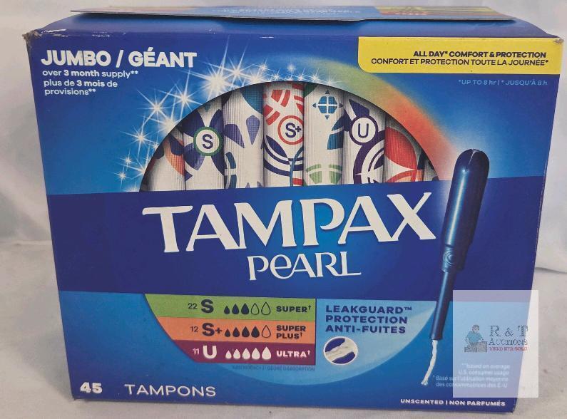 Tampax Pearl 45 Tampons Assorted Super, Super Plus, Ultra Unscented LeakGuard Plastic Applicator