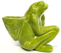 Vintage Green Ceramic Frog Planter, 6.25" Tall, Glossy Finish, Whimsical Design, Mid-Century Style No chips or cracks.