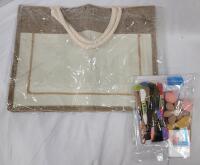 New - Burlap Tote Bag DIY Embroidery Kit with Various Color Threads
