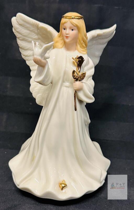 Porcelain Angel Music Box 7.5" &mdash; Wind Beneath My Wings, Remembrance, Gold Details, Barcode 32401