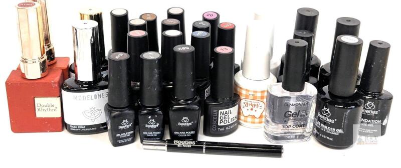 Assorted Mostly Gel Nail Polish, Top & Base Coats : Beetles, Modelones, Coscelia, Glamonade, Double Rhythm +