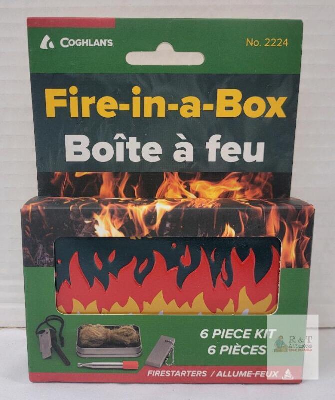 Coghlan&rsquo;s Fire-in-a-Box No. 2224, Emergency 6 Piece Fire Starter Kit, Magnesium Flint, Bellows