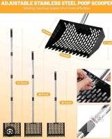 New Chicken Poop Scooper & Rake - 2-in-1 Metal Chicken Coop Scoop for Sand with 22 to 62" Adjustable Handle, Litter Sifting Shovel Cleaning Tools for Chicken Run, Animal Farm, Duck Coop, Black