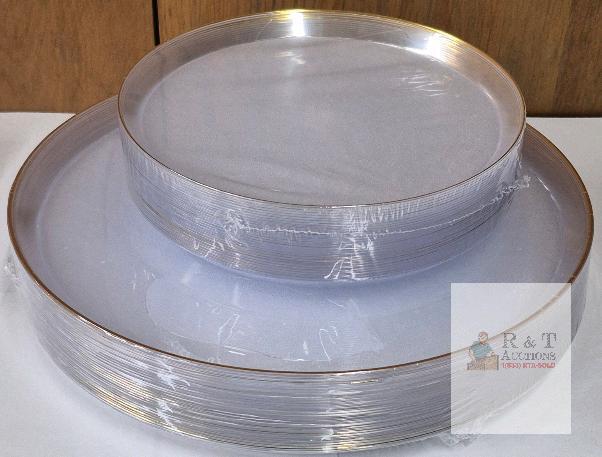 New 60 pcs Clear Gold Rim Dinner & Dessert Plastic Plates
