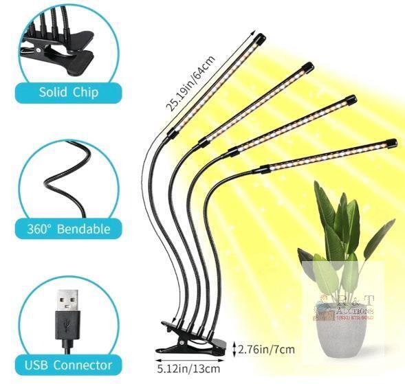 New Clip on Led Grow Lights for Indoor Plants, Grow Light Strip Gooseneck Full Spectrum Sunlight Warm+White, with 3/9/12H Timer, 10 Dimming Modes for Seeds Succulent Hydroponics(4 Tubes Without Adapter)