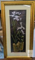 Large Gold Framed 3D Floral Relief Artwork with Cream Mat, APPROX 16x32 in Botanical Wall Art