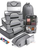 Veken 8-Piece Travel Packing Cubes Set, Multiple Sizes, Gray, Water-Resistant, Zipper Closure