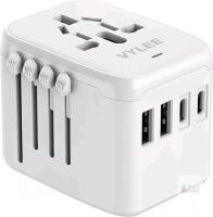 NEW VYLEE Universal International Power Travel Plug Adapter, 5 in 1 European Travel Plug Adapter W/ 3.5A 2xUSB-A and 2xUSB C Wall Charger and Worldwide AC Outlet for Europe USA UK AUS Asia (White)
