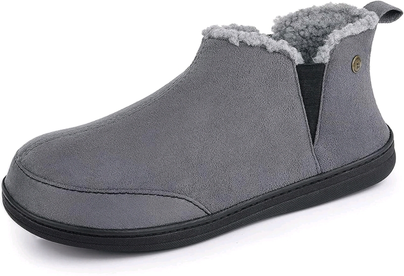 New HomeTop Men's Soft Suede House Shoes: Dark Grey (Size 10)