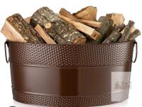 New Otooling Firewood Log Bucket 15.8 Inch Galvanized Tub Fireplace Rack Holder with Handles, Fireplace Wood Storage Decorative Bin for Hearth Indoor Outdoor, Winter Rustic Decor (Copper)