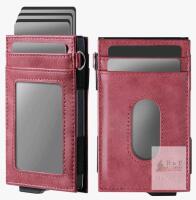 New , Sealed - Navaris Pop Up Wallet - Patented Extending Mechanism & RFID Blocking - Store Your Card & Cash - Slide Modern Trigger - Holds up to 10 Cards - Metal Smart Design for Men - Red