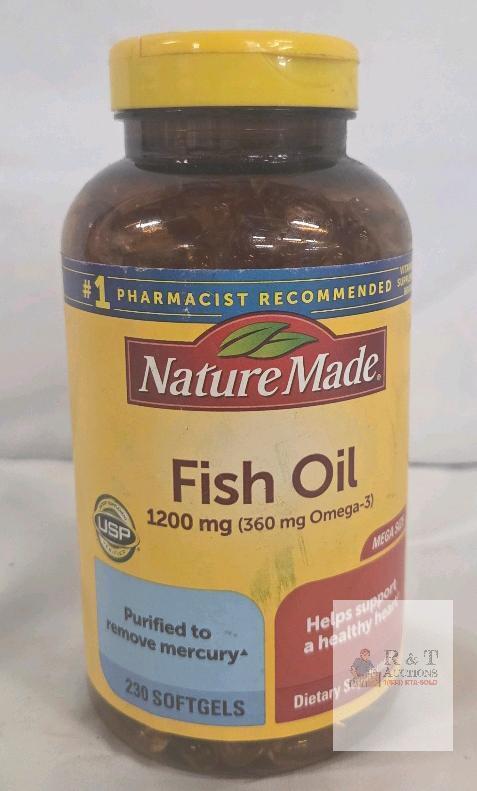 Nature Made Fish Oil 1200mg 230 Softgels USP Verified, Omega-3 (360mg) Lot 2603096 EXP 10/2027