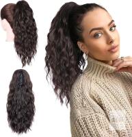 NEW 18 inch Dark Brown Ponytail Extension, Thick Wavy Multi Layered Clip-On Ponytail Extension, Natural Soft Synthetic Hair Pieces for Women (Color: Brown)