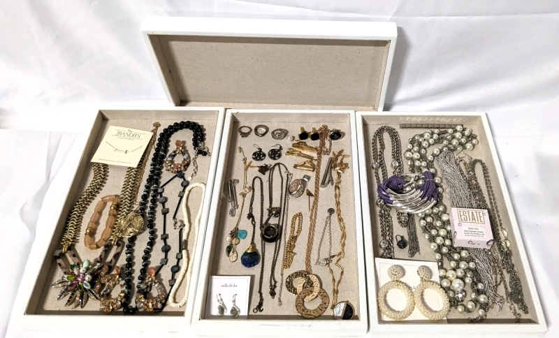 Assorted Unsorted Jewelry & Craft Jewelry with 4 Table Display Trays.