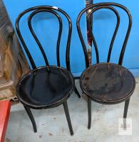 Pair of Black Bentwood Cafe Bistro Chairs, Wood Frame, approx 35.5" Height, Classic Vintage Style