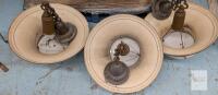 Set of 3 Vintage Industrial Ceiling Lights w/ Metal Shade & Milk Glass Diffuser, 16" Diameter