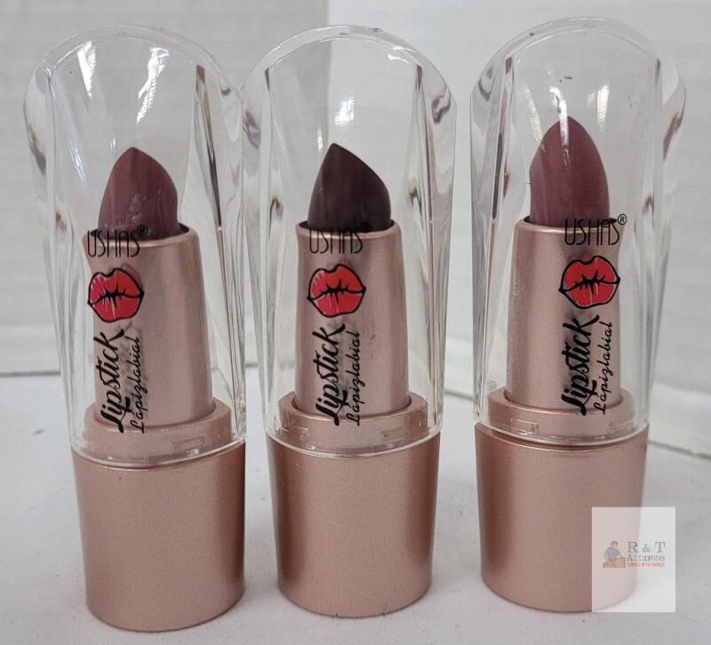 USHAS 3-Pack Matte Lipstick Set - Shades 01, 02, 03, Long Lasting, Nude/Brown, Model LP2288A