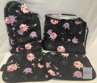 new Gothic Skull Floral 5-Piece Kitchen Set: Oven Mitts, Pot Holders, Apron, Hanging Loops