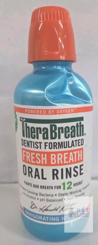 NEW TheraBreath Fresh Breath Oral Rinse, Icy Mint, 16 fl oz, Alcohol-Free, Exp 07/2028, BA5190022