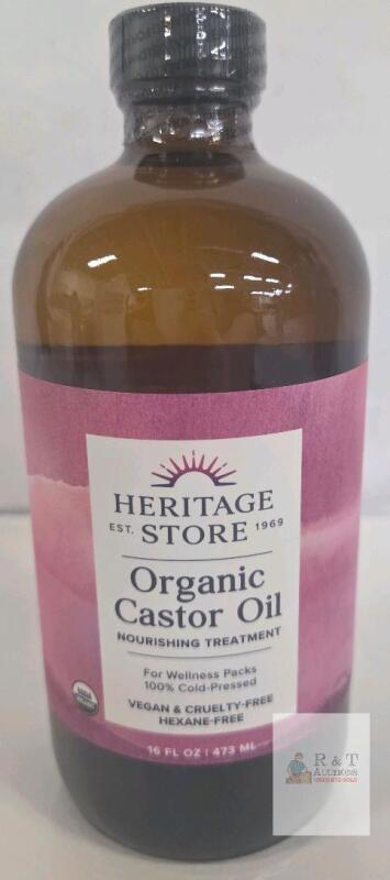 NEW BB 2028 Heritage Store Organic Castor Oil 16 fl oz &ndash; Cold-Pressed, Vegan, Sealed,