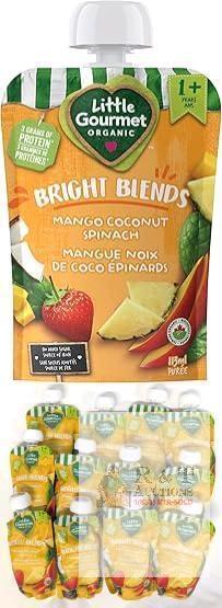 Little Gourmet Organic Bright Blends Mango Coconut Spinach Pouches 12-Pack, 113ml Each, Expires 2026