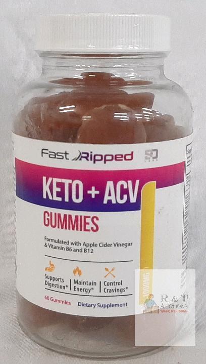 Fast Ripped Keto + ACV Gummies, 60 Count, Apple Cider Vinegar, Exp 01/2026, Lot AM0000757
