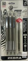 Zebra F-701 Stainless Steel Ballpoint Pens 0.8mm Fine Point Black Ink 3-Pack with 2 Refills
