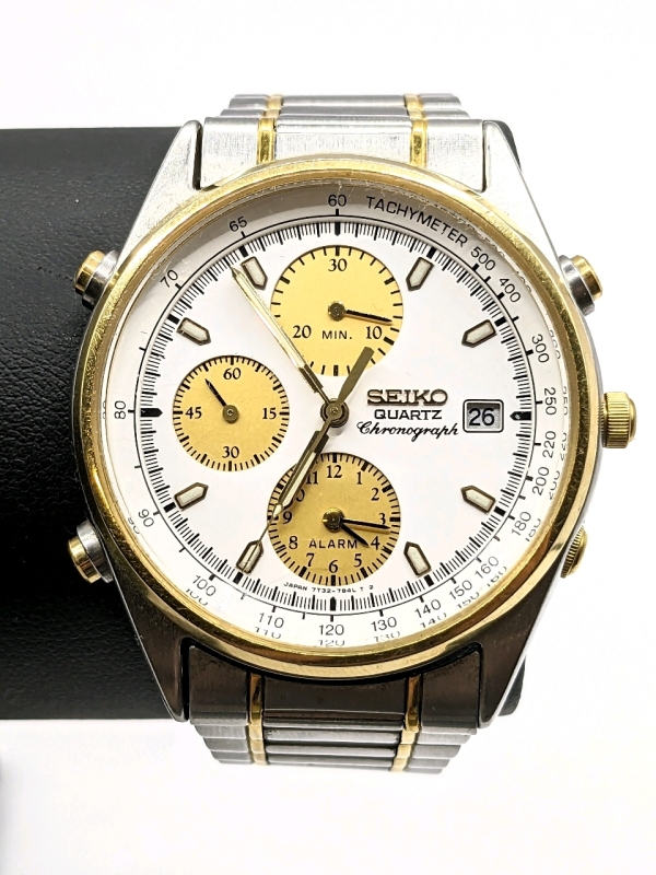 Vintage SEIKO Men's Two-Tone Chronograph 7T33-7B30 Watch with Stainless Steel Band.