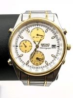 Vintage SEIKO Men's Two-Tone Chronograph 7T33-7B30 Watch with Stainless Steel Band.