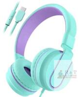 New Green/Purple Ailihen i35 USB-C Plug Wired Headphones With Kids Safe Volume Limiter
