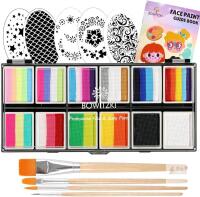 New Bowitzki Face Paint 12x10g Professional Body Painting Kit For Adults & Kids : Hypoallergenic, Non Toxic, Water-Based, Paraben-Free - Bright Set