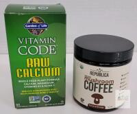 EXP 2025 Garden of Life Vitamin Code Raw Calcium 60 Capsules + La Republica Mushroom Coffee 2.5oz, 35 Servings