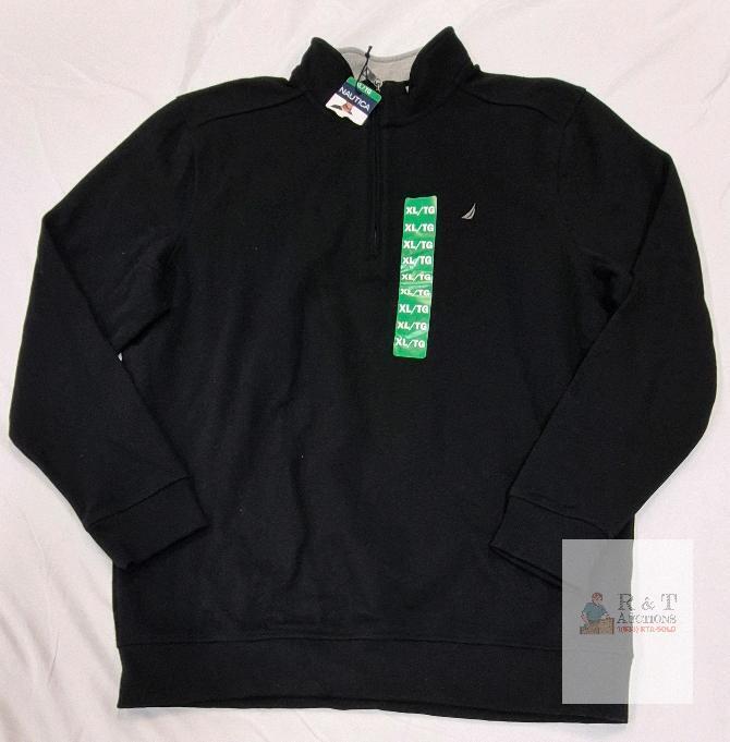 NEW Nautica Men's XL Black Quarter Zip Pullover Sweatshirt, Logo Chest, New With Tags