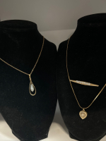 WRC Vintage Necklace Rhinestone Heart Bar Pin Stones