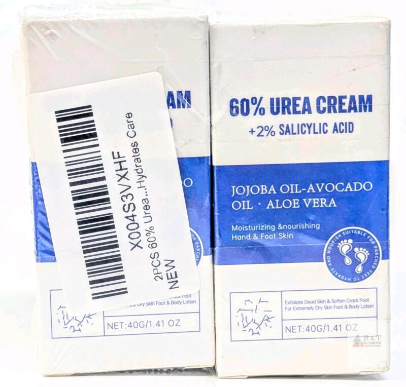 2 NEW 60% Urea + 2% Salicylic Acid Cream - Hand & Foot Cream for Dry, Cracked Skin, Jojoba + Avocado Oil, 40g each