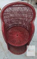 Red Wicker Peacock Chair, 43" Tall, Classic Fan Back, Boho Decor, Intricate Woven Rattan