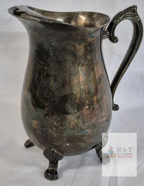 Regal Silver Hong Kong Silver-Plated Water Pitcher, 64oz, 8.5in Tall, Ornate Feet & Handle
