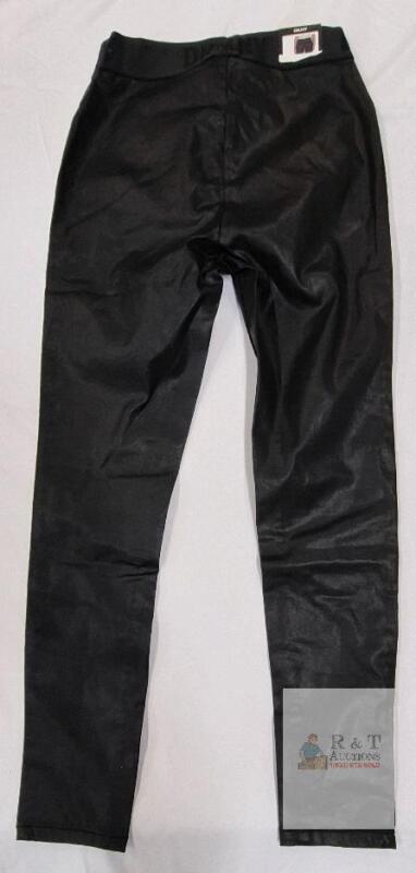 NEW DKNY Women&rsquo;s Black Faux Leather Leggings, Size Small, Elastic Waistband, Made in Bangladesh