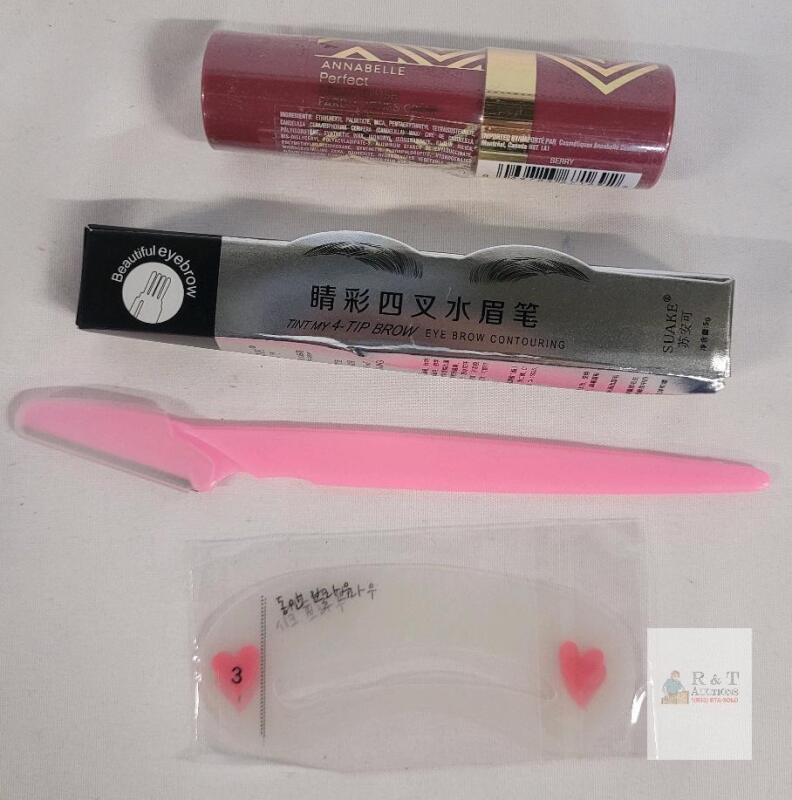 NEW Annabelle Cream Blush, Suake 4-Tip Brow Pen, Razor & Brow Stencil Kit &ndash; Berry, Shape 3, Pink