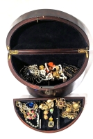 Vintage Bombay Company 2000 Half-Moon Jewelry Box with Unsorted Jewelry.